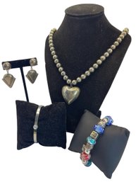 Sterling Silver Earrings And Silver Tone Jewelry Suite