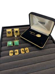 Anson Gold Tone Cuff Links And Barlow Tie Clip