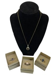 Assorted Gemstone Rings And Pendant Necklace