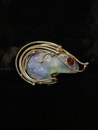 Handmade Signed Sterling Silver Brooch With Red Stone And Roman Glass Insert