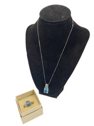 Sterling Silver And Blue Topaz Ring And Necklace