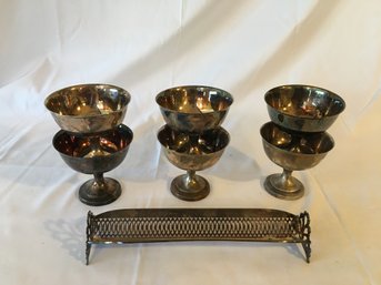 Silverplate Sherbert/ Berry Bowls And Cracker Tray