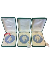 Wedgewood Blue Jasperware Angel And Christmas Tree Vintage Ornaments In Original Boxes