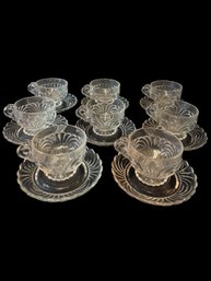 Vintage Cambridge Caprice Patterned Glass Teacups And Saucers