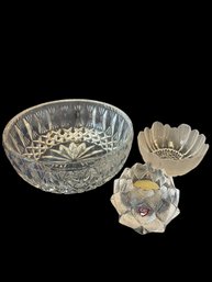 Orrefors Sweden Crystal Candle Holder And Crystal Bowls