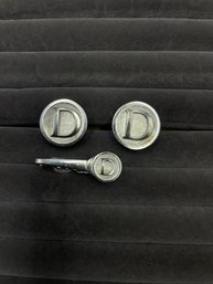 Vintage D Monogram Cuff Links And Tie Clip Set