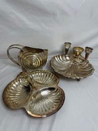 Silver Plated Shell Plates And Gravy/Sauce Boat Sheffield Silver Co, Baroque By Wallace