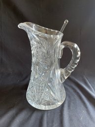 Large Cut Crystal Pitcher And Stirring Rod  (lr)