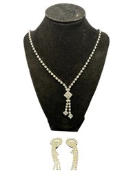 Vintage Dangle Rhinestone Necklace And Shoe Clip Suite