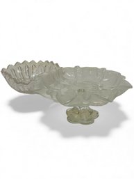 Mikasa Christmas Story Frosted Glass Compote Dish And Cut Glass Bowl