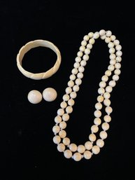 Bone Beaded Necklace, Earrings And Bangle