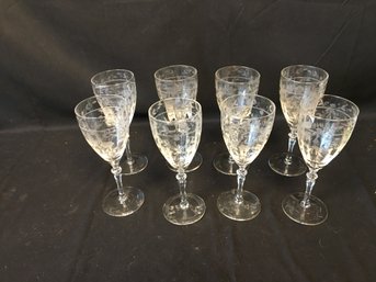 Vintage Floral Etched Wine Glasses