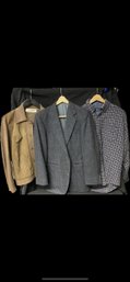 Imperial By Haggar Men's Blue/Grayl Herringbone Suit Coat, Wool Blend Flannel, Vintage Ledaspain SuedeJacket