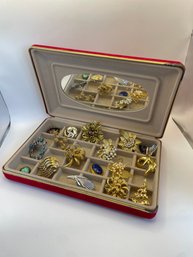 Designer Brooches (Monet, Trifari, Giovanni Etc.) And Jewelry Box