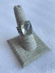 Sterling Silver Large Rectangular Clear Faceted Gemstone Cocktail Ring