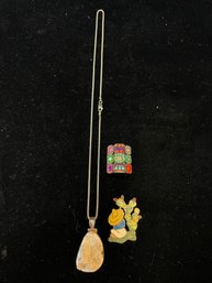 Sterling Silver Pin And Mixed Media Jewelry