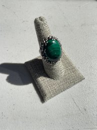 Sterling Silver And Malachite Cabachon Ring Size 8