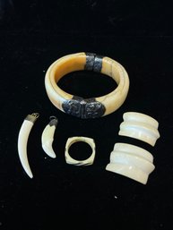 Sterling Silver And Bone Hinge Bangle, Earrings And Pendants