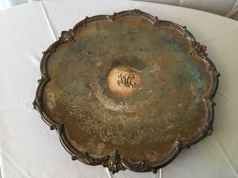 Footed Silverplate  Monogrammed  Platter