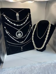 Large Collection Of Silver Tone Necklaces