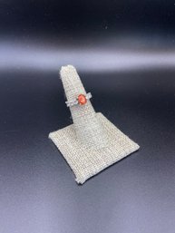 Sterling Silver And Orange Iridescent Faceted Gemstone Ring