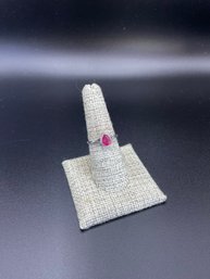 Sterling Silver And Red Teardrop Faceted Gemstone Ring Size 7