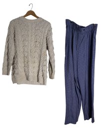 AnnTaylor Silk Sweater And PolkaDot Pattern Blue Pants (br1)