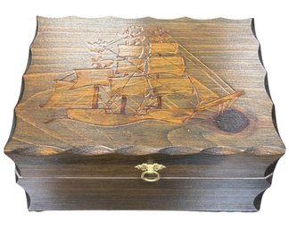Wooden Etched Sailing Ship Keepsake Box (BLR)