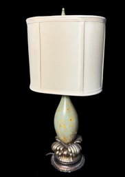 Ornate Wooden & Ceramic Table Lamp Works!