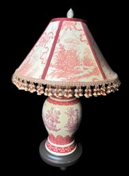 Red Cottage Chic Ceramic Table Lamp With Matching Shade Works!