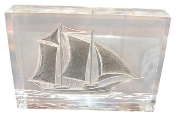 Lucite 3D Sailing Ship Paper Weight  (BLR)