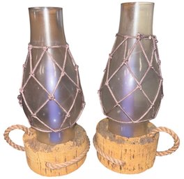 Cork Rope Handled Hurricane Lamp Pair (BLR)