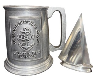 Pewter US Naval Training Center Stein & Sailing Ship Decor (BLR)