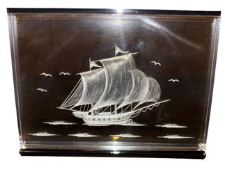 Lucite Sailing Ship Paper Weight (BLR)