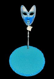 Italian Blue Masquerade Style Mask & Indian Beaded Centerpiece Mat (BR2)