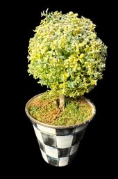 Mackenzie Childs Black & White Metal Bucket With Faux Topiary