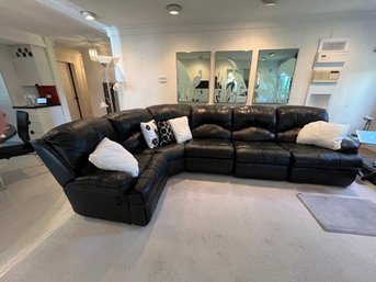 Black Leather Sectional With 3 Reclining Seats (LR)