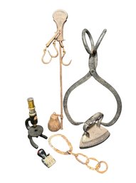 Iron Hanging Scale, Ice Block Tongs, Microscope & Assorted Vintage Metalwares (BR2)