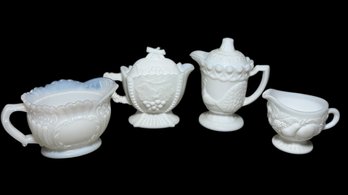 Milk Glass & Moon Glow Pearl Iridescent Creamers & Sugar Dishes (DR)