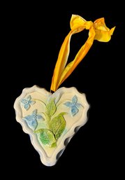 Signed Original Floral Pottery Heart Shaped Ornament