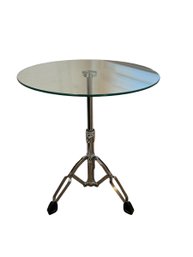 Glass Side Table With Drum Stand Base