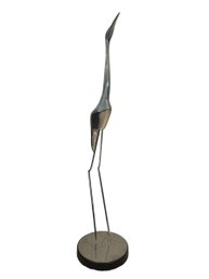 Silver Crane Statue With Circular Base (DR)