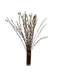 Glass Vase With Faux Pussy Willow Branches