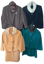 Ladies Garment Union Womens Vintage Fur Collar Suit Jackets And Skirts 4pc