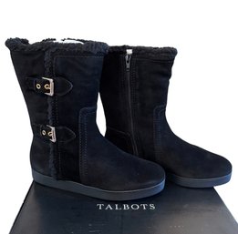 Talbots Tipi Black Suede Faux Fur Winter Boots Size 7.5 Brand New In Box!