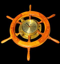 Ships Time Captains Wheel Hanging Wooden Wall Clock