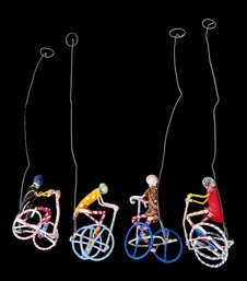 African Folk Art Man On Bicycle Toys 4pc (LR2)