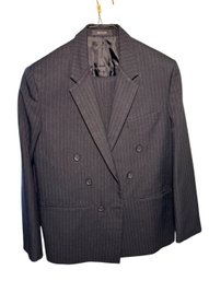 Claiborne Navy Blue Double Breasted Suit With Cuffed Pants 24.5 Inseam