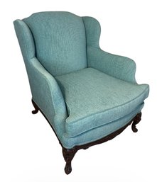 Carved Antique Claw Foot Armchair With Clean Modern Upholstery (LR2)