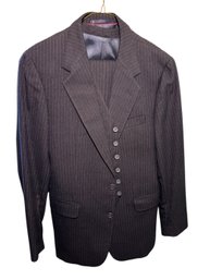 Simons Copley Square Boston Navy Wool Pinstripe 3pc Suit, Vest & Pants 38 Regular 29 Inseam